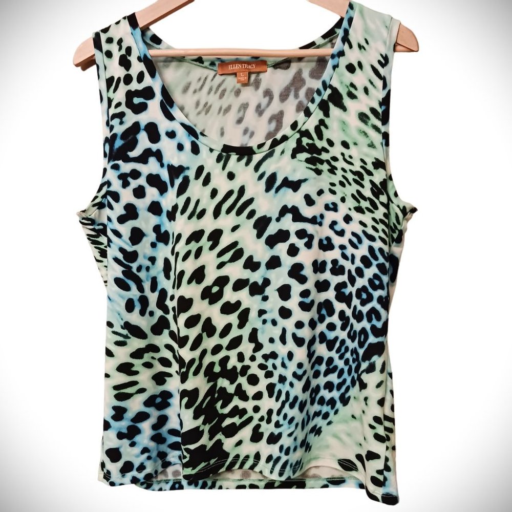 2PC summery tank & jacket set cheetah print w/3/4 sleeve Sz L EUC